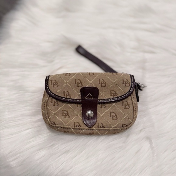 Vintage Dooney & Bourke Signature Monogram Flap Wristlet - Picture 1 of 6